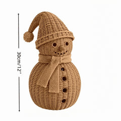 Woven Christmas Snowman Ornament, Wicker Snowman-Shaped Natural Rattan Tabletop Decor with Hat & Scarf, Ideal Holiday Home Mantel Decoration
