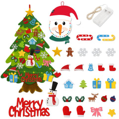 DIY Felt Christmas Tree Set for Toddlers Kids with Led String Light, 3ft Wall Hanging DIY Christmas Tree with Detachable Ornaments for Xmas Gifts Home Decoration