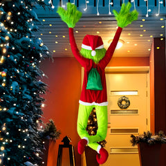 Green Monster Christmas Decorations, 5.2FT Christmas Tree Decor, Pose-able Xmas Stuffed Green Santa Body for Outdoor Indoor Yard Lawn Decoration