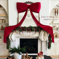 TETOU Christmas Decorations,6 x 2.3Ft Giant Big Red Velvet Bow for Christmas Tree Topper Wall Mantle Indoor Party Valentines Xmas Decoration