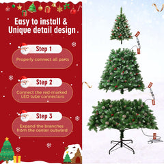 Yexmas 7.5FT Pre-Lit Christmas Tree with Pinecones and Red Berries,Artificial Green Xmas Tree with Large Storage Bag for Home, Office, Party Decoration