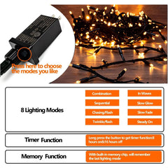 BN-LINK 2 Pack 99FT 300 LED String Lights, Plug-in Outdoor/Indoor Christmas Tree Lights with 8 Modes, Waterproof String Lights for House Yard, Patio & Xmas Decorations(Warm White)