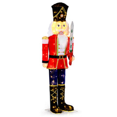  1 PCS 5 FT Lighted Nutcracker Soldier Outdoor Christmas Decoration with Glitter Sword