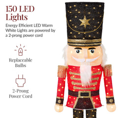 Christmas Nutcracker 5ft Pop upLighted Large Holiday Decoration w/150 Pre-Lit Twinkling LED lights for Outdoor, Indoor - Red/Black